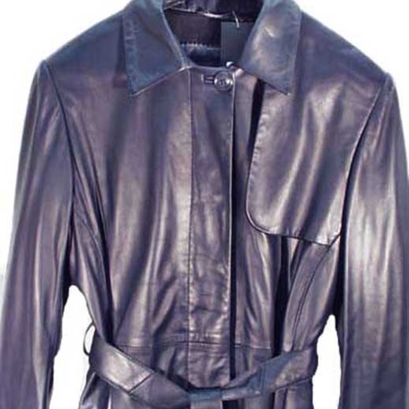 COAT, LAMB LEATHER, BOD AND CHRISTENSEN, TAGS ON, MISSES 12, NAVY, MID CALF - Picture 3 of 7